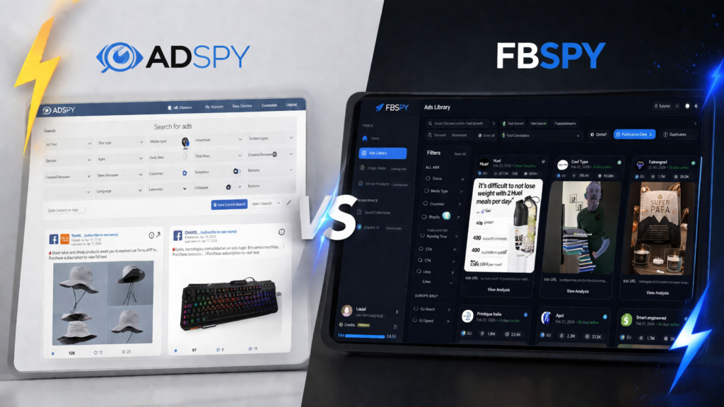 AdSpy vs FBSPY comparison dashboard overview